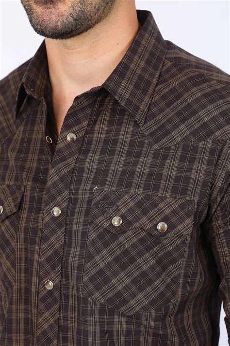 Mens Western Checkered Brown Long Sleeve Shirts – Platini Fashion