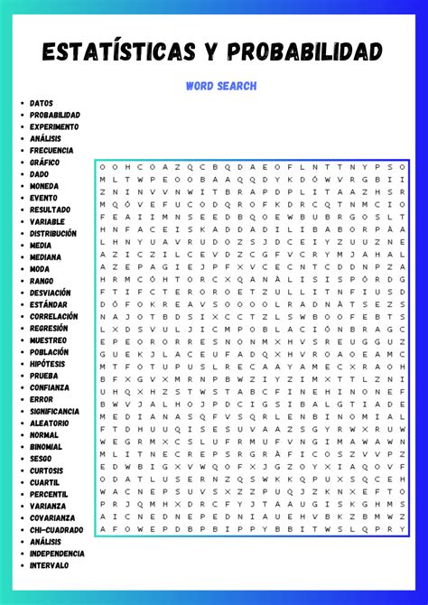 STATISTICS & PROBABILITY WORD SEARCH PUZZLE IN SPANISH WORKSHEET ...