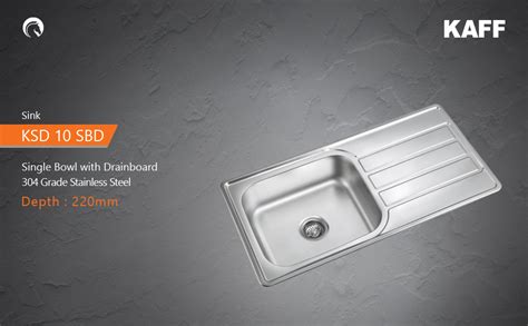 KAFF KSD 10 SBD Single Bowl with Drain Board Stainless Steel Sink Anti ...