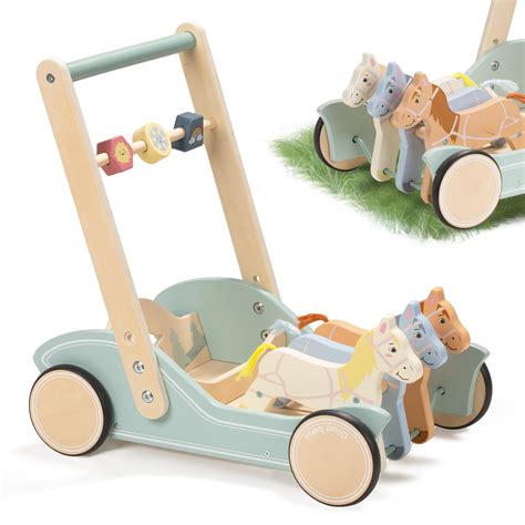 Wooden Baby Walker for Boys Girls Ages 1-3, Galloping Ponies Push and ...