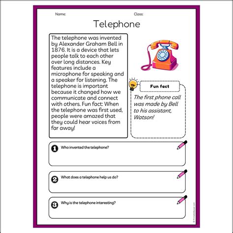 Telephone | Reading Passage Comprehension Questions Writing Facts Work ...