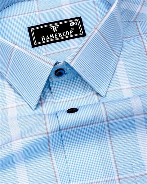 Nordic Sky Blue Formal White Check Cotton Shirt – Hamercop