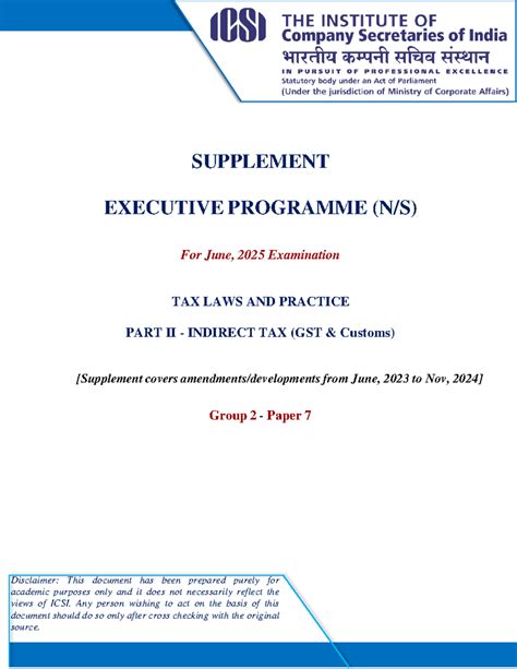 Supplement for Tax Laws & Practice Part II: Indirect Tax (GST Customs ...