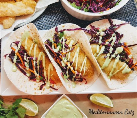 Cod Fish Tacos with Avocado Lime Sauce - Mediterranean Eatz