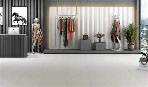 Modern Boutique Interior with Fluted White Wall Tiles