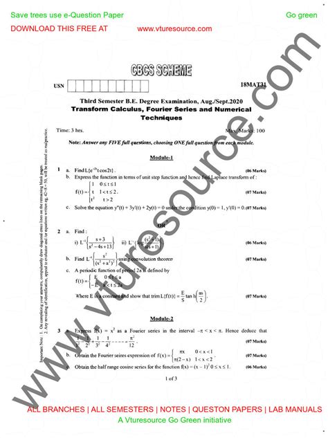 Sep-2020 - Sample question paper - Engineering mathematics - Studocu
