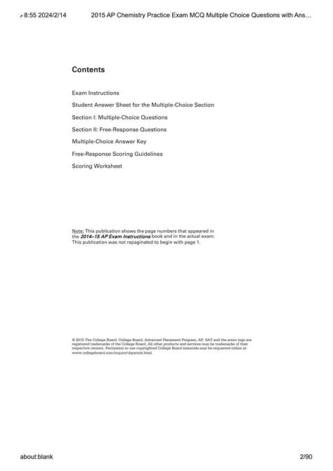 SOLUTION: 2015 ap chemistry practice exam mcq multiple choice questions ...