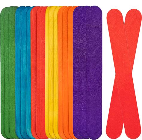 Amazon.com: 100 Count 6 Inch Jumbo Colored Wooden Craft Sticks Large Colored Popsicle Sticks for ...