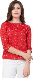 Tizu Casual Printed Women Red Top - Buy Tizu Casual Printed Women Red ...