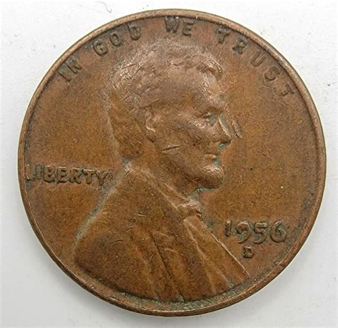 1956 D Lincoln Wheat Cent Die Chip 9 of Date VF Die Break Error Penny ...