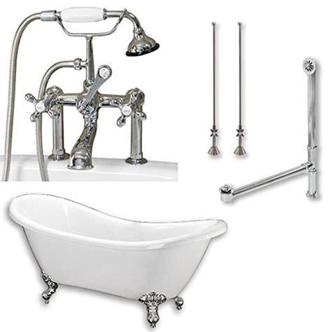 68" Acrylic Double Slipper Clawfoot Tub Deck Mount Plumbing Package in ...