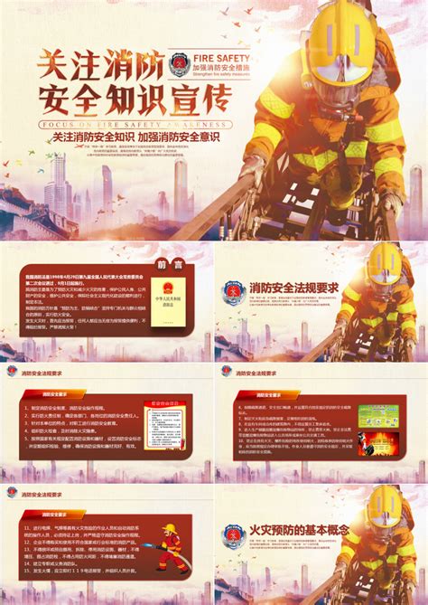 关注消防安全知识宣传PPT模板下载_熊猫办公
