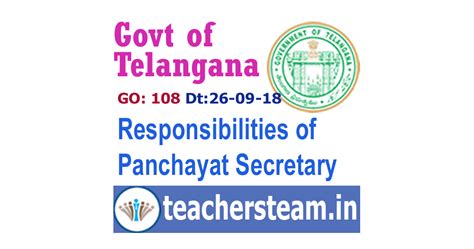 Duties and Responsibilities of Panchayat Secretary in Telangana GO 108 ...