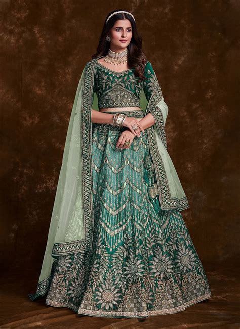 Sea Green Art Silk Lehenga Set with Exquisite Work - Lehenga