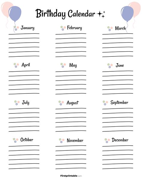 Yearly Birthday Calendar Template Birthday Calendar | 30 Free