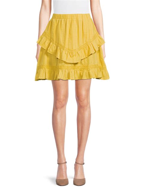 Buy Time and Tru Women’s Lace Inset Tiered Mini Skirt Online at Lowest ...