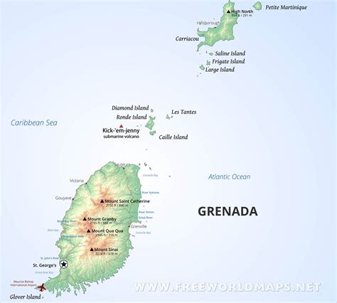 Grenada Map; Geographical features of Grenada of the Caribbean ...