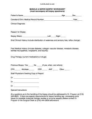 Fillable Online MUSCLE NERVE BIOPSY WORKSHEET - Cleveland Clinic Fax ...