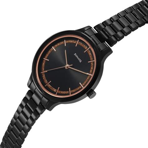 Buy Online Sonata Blush Quartz Analog Black dial Stainless Steel Strap ...