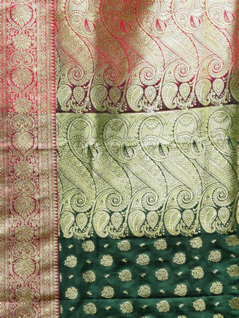 Castleton Green And Pink Katan Silk Banarasi Patli Pallu Saree With Et ...