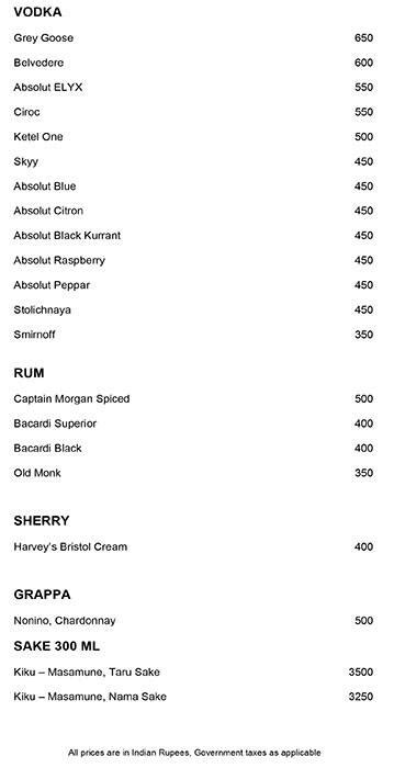 Menu at The Long Bar - Hyatt Regency, Gurugram