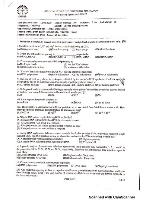 BS2000 1 Science of Living System MidSemester Spring 2020 - Studocu