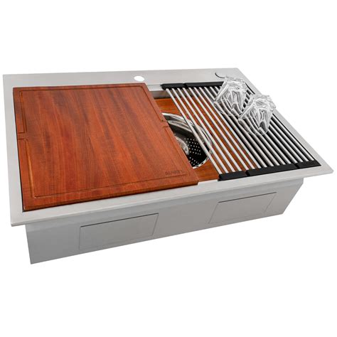 Ruvati 33-inch Workstation Two-Tiered Ledge Kitchen Sink Drop-in ...