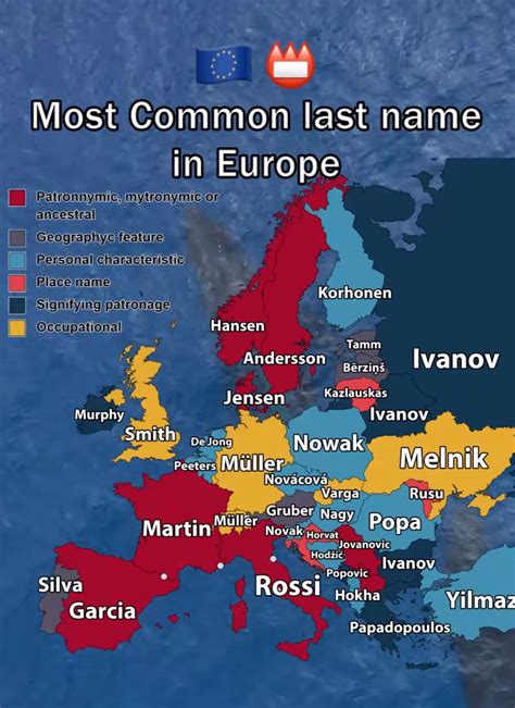 Most common last name in Europe - Maps on the Web
