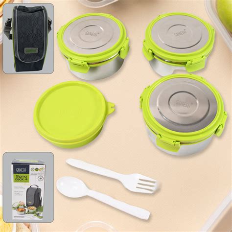 8148 Stainless Steel Tiffin Lunch Box Container / Dabba with 4 Side Cl ...