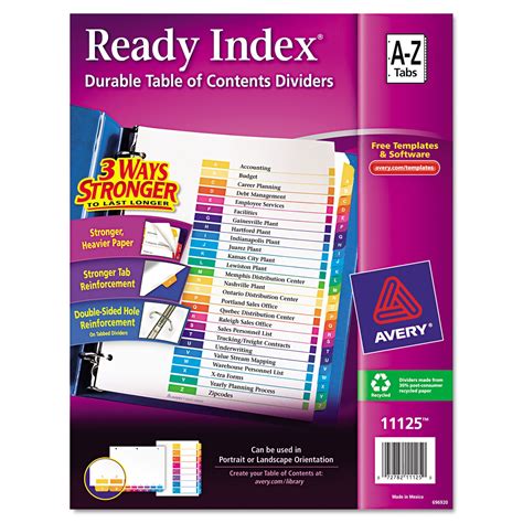 Avery Ready Index Table of Contents Dividers, 26-Tab, 1 Set (11125 ...