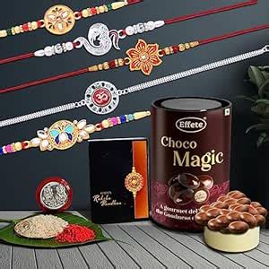 DeoDap Rakshbandhan Special Gold Color Rakhi with Chocolate, Roli ...