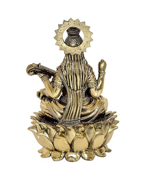 Fine Brass Goddess Saraswati Sitting On lotus Devi of Study (Height: 6 ...