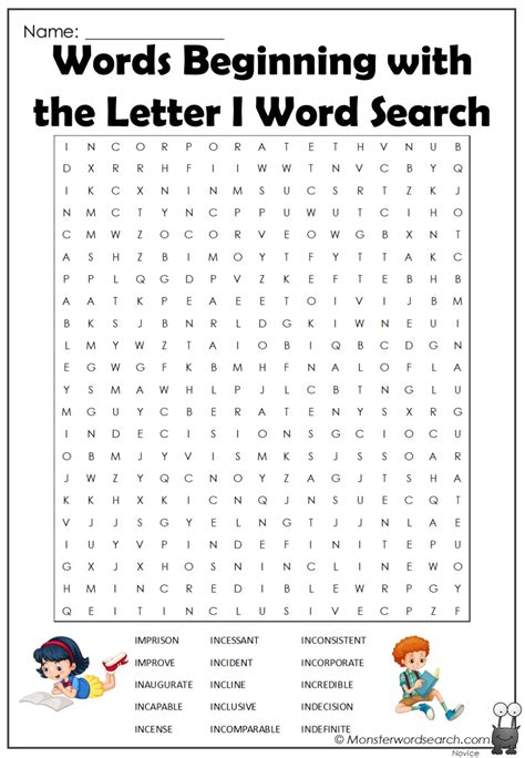 Words Beginning with the Letter I-4 Word Search - Monster Word Search
