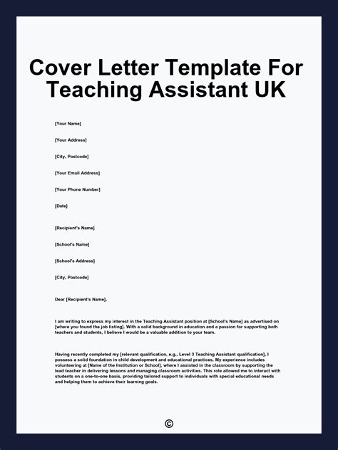 Cover Letter Template For Teaching Assistant UK