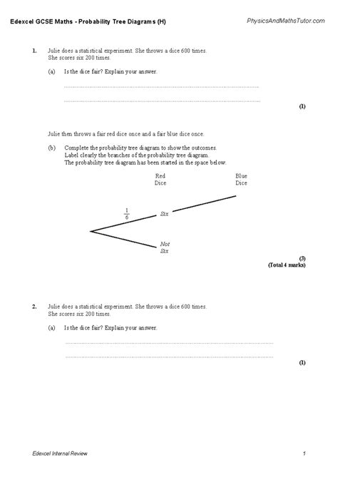 Edexcel GCSE Maths Probability Tree Diagrams (H) Study Guide - Studocu