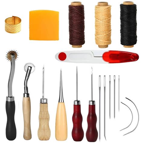 HASTHIP® 19Pcs Leather Sewing Tools, Leather Craft Tool Kit with Hand ...