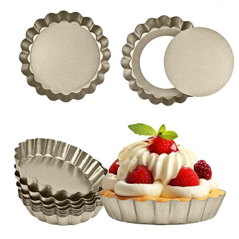 12 Pieces Mini Tart Pan, 4 Inch Egg Tart Pan Removable Bottom Non-Stick Tin, Suitable for Ovens ...