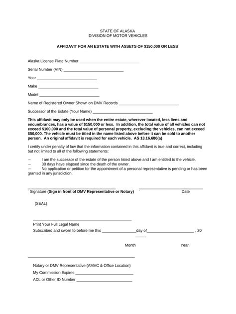 Small Estate Affidavit to Transfer Vehicle in Small Estate with ...