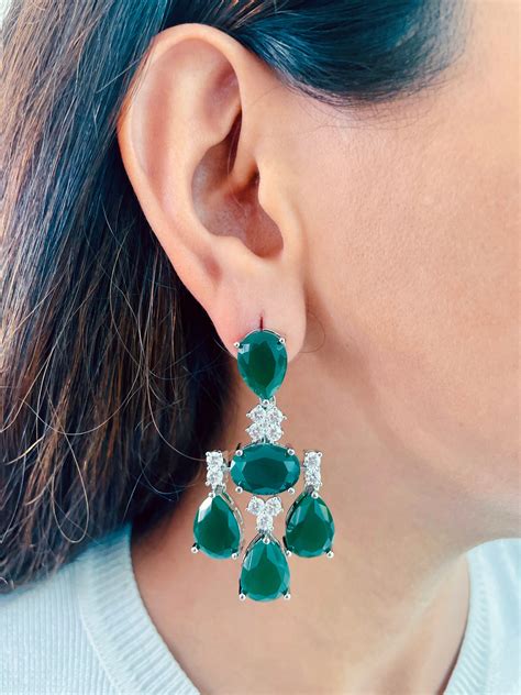 Maharani Beline Emerald Drop & Diamond Set (Necklace & Earrings ...
