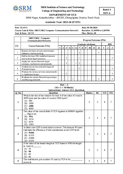 CCN CT3 2023-2024 set A batch 1 - SRM Institute of Science and ...
