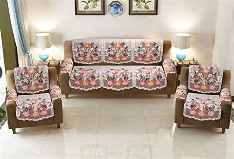 Yellow Weaves Polyester 5 Seater Sofa and Chair Floral Cover Set with 6 ...