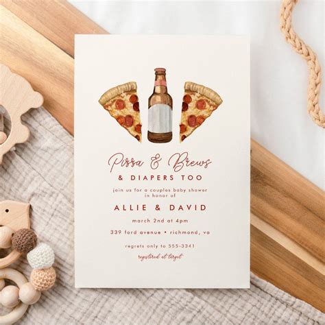 Pizza & Beer Diapers Casual Couples Baby Shower Invitation | Zazzle ...