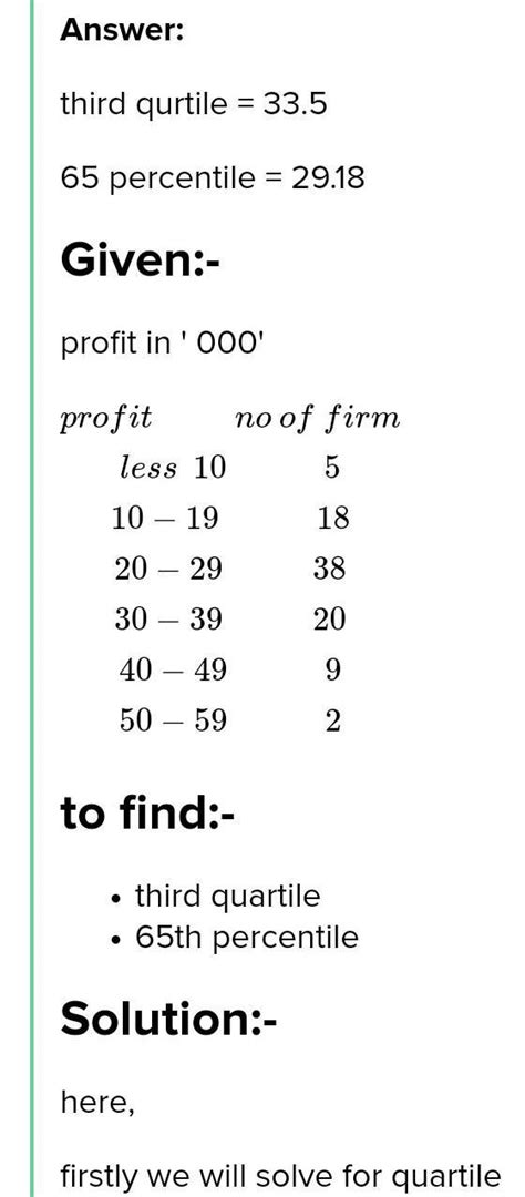 The third quartile and 65th percentile for the following data ...