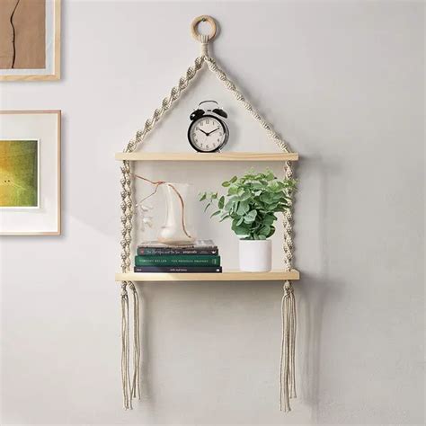 Decazone Macrame Wall Hanging Shelf Bohemian Designs Home Decor Pine ...