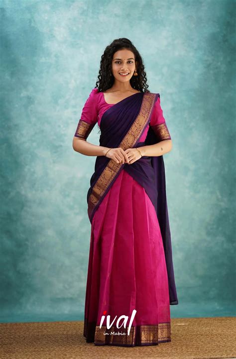 Padmaja - Pink and Dark Purple Cotton Halfsaree – Ivalinmabia