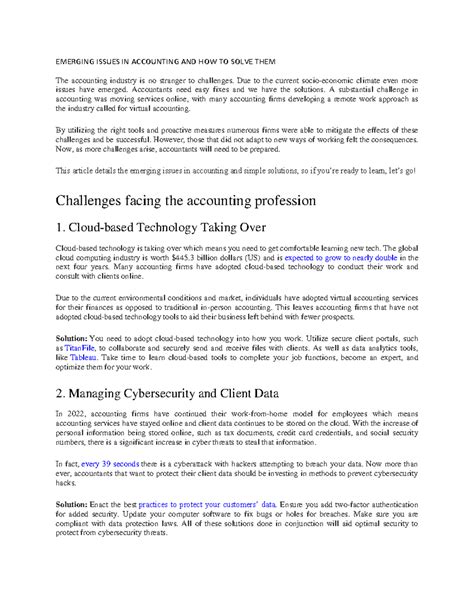 Emerging Issues IN Accounting AND HOW TO Solve THEM - EMERGING ISSUES ...