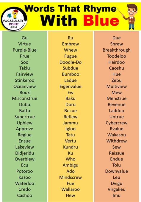 Words That Rhyme with Blue - Vocabulary Point