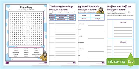 Etymology Activity Pack for the root word - tele - Twinkl