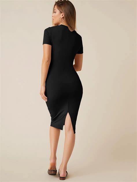 Split Hem Bodycon Dress Black – Styched Fashion