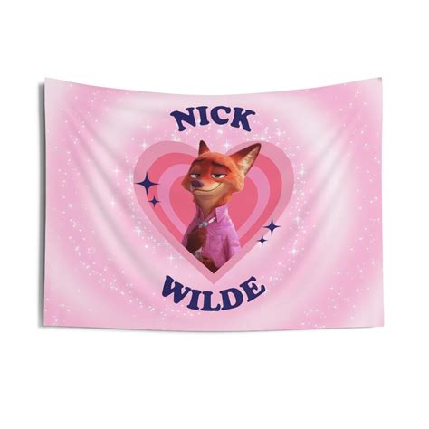 Nick Wilde Retro Heart Flag, Nick Wilde Indoor Wall Tapestries, Nick Wilde Zootopia Pink Flag - Etsy